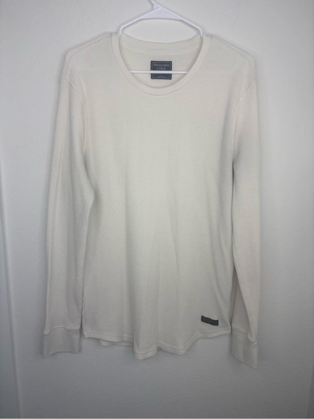 Men’s Cream Waffleweave Longsleeve Crewneck Shirt - Abercrombie